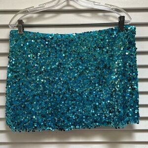 Sequined turquoise mini skirt